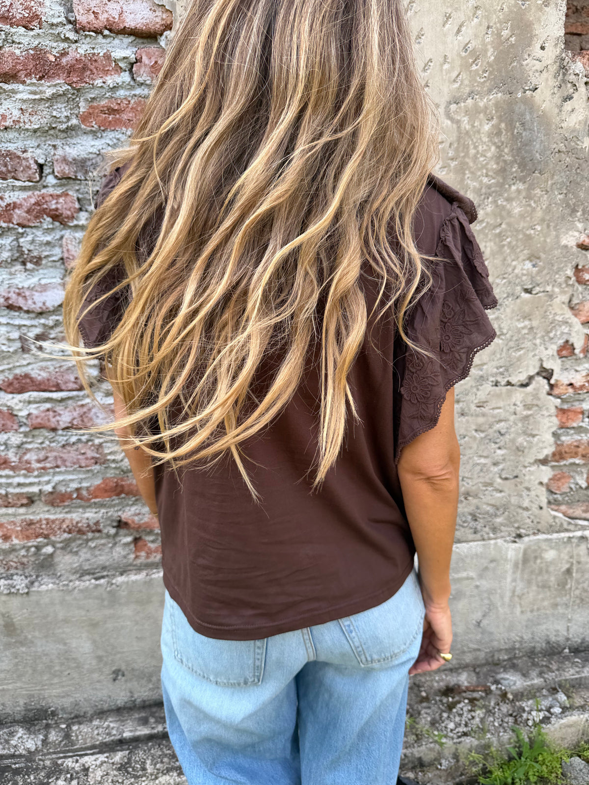 Polera mega vuelos mangas café