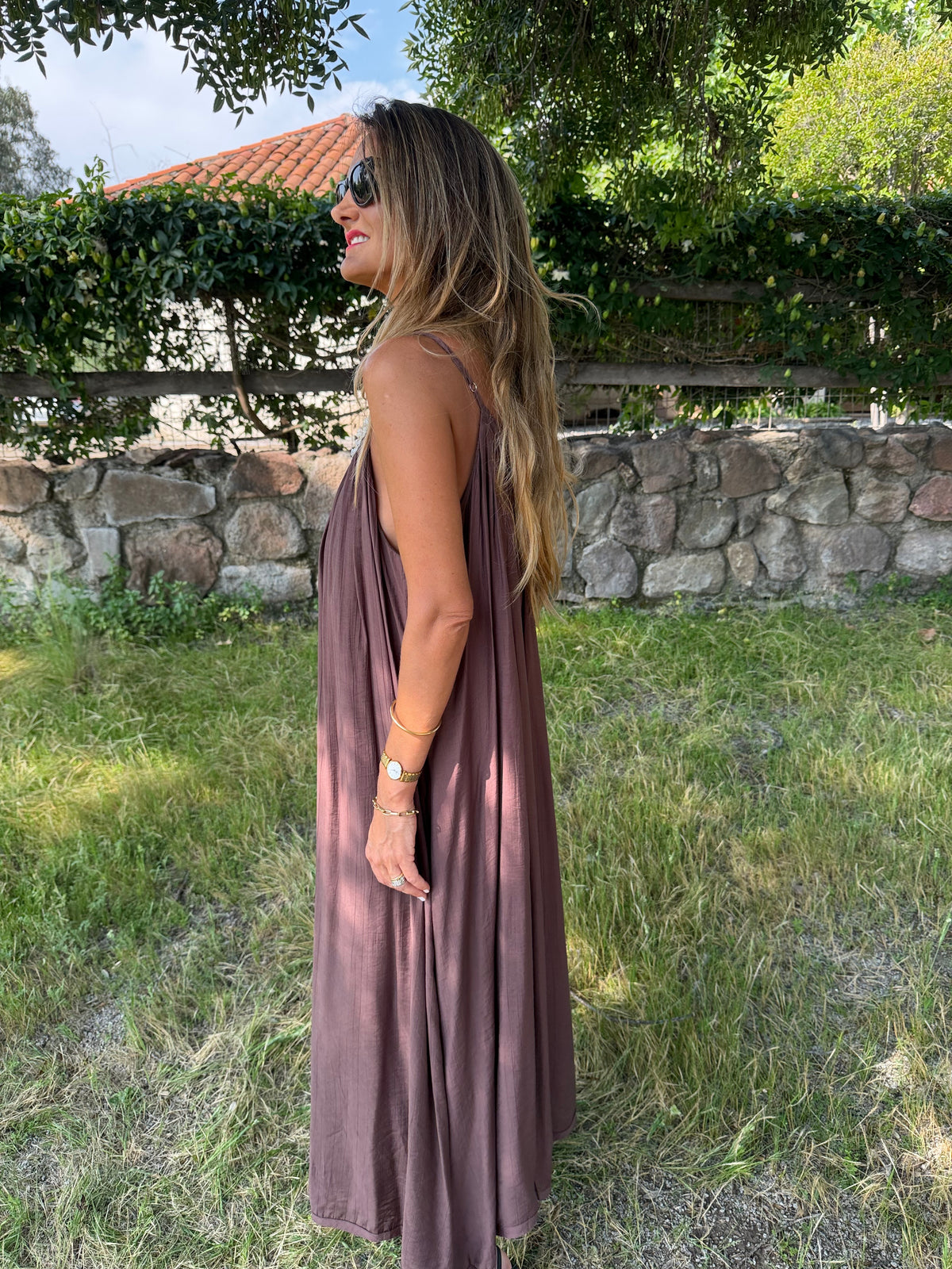 Vestido mostacillas café