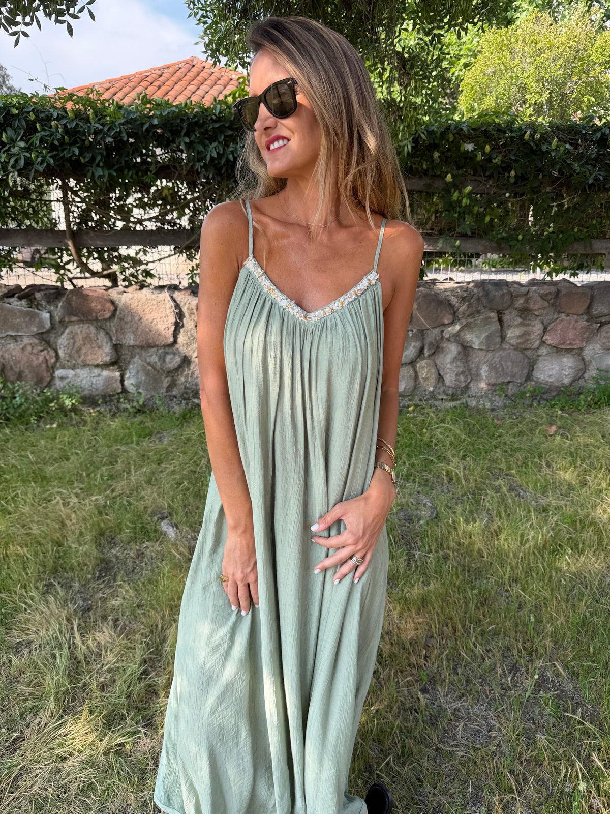 Vestido mostacillas verde