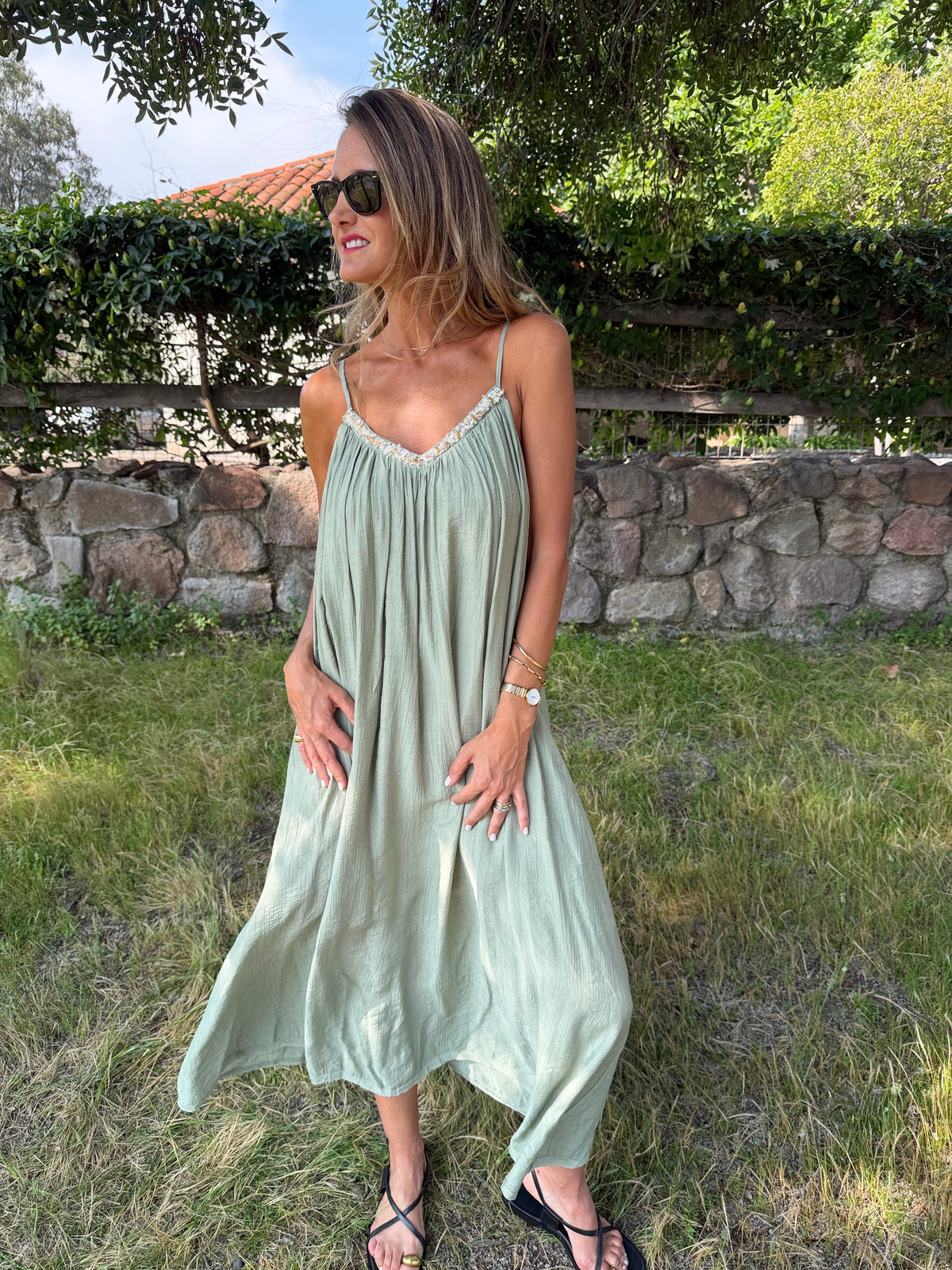 Vestido mostacillas verde