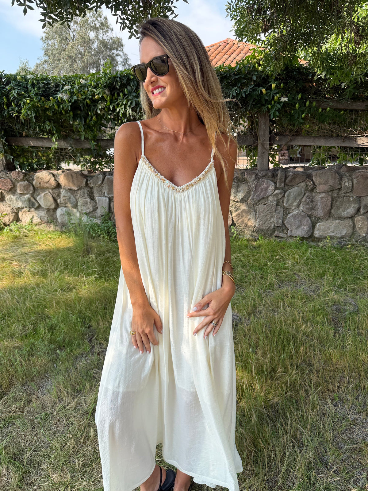 Vestido mostacillas blanco