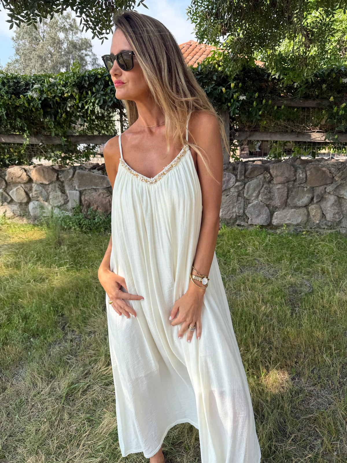 Vestido mostacillas blanco