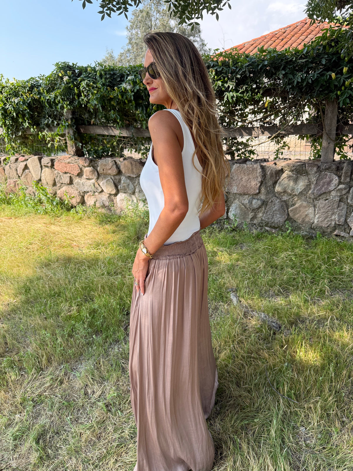 Palazzo raso beige oscuro