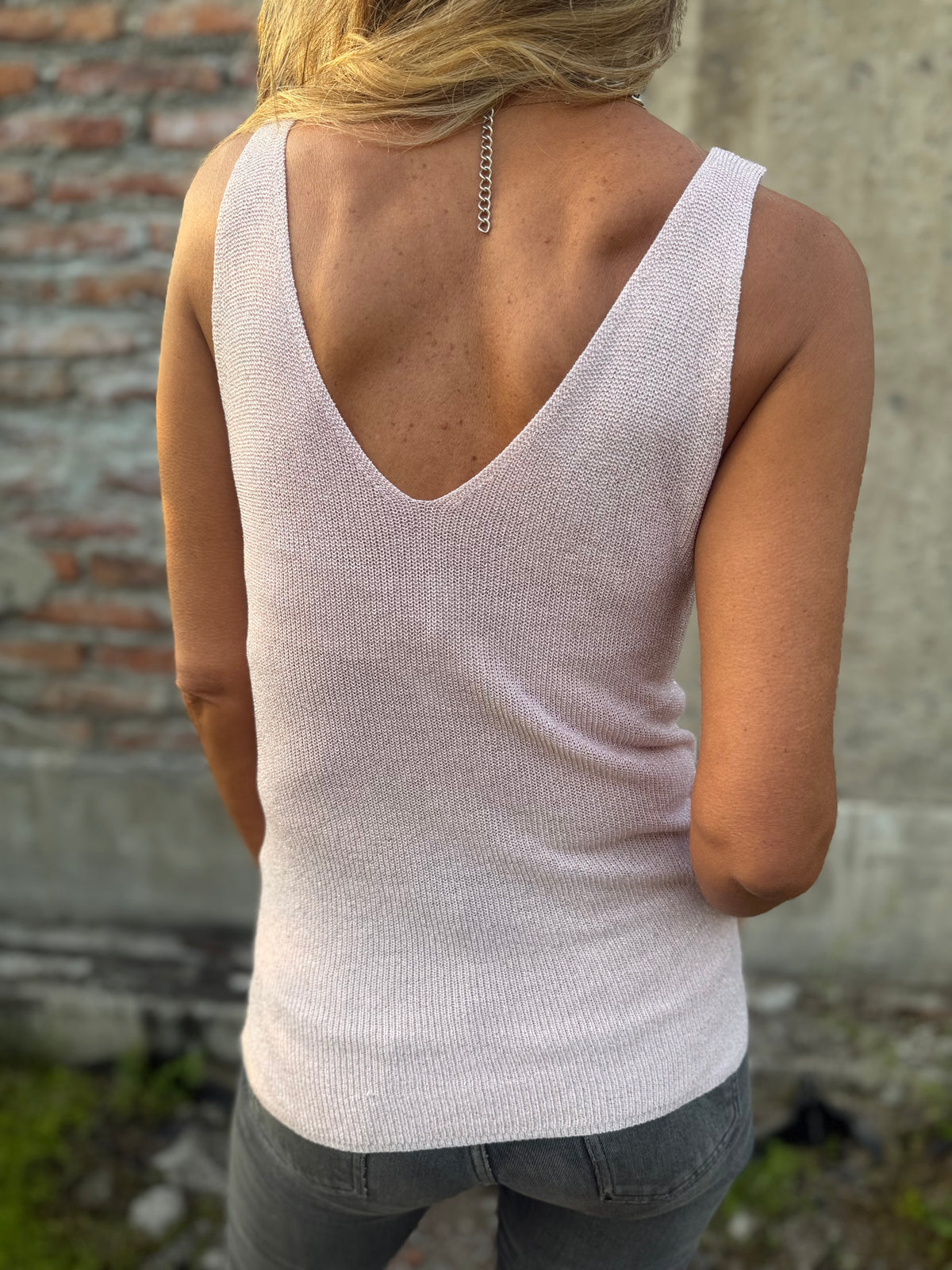 Polera hilo lúrex simple rosada