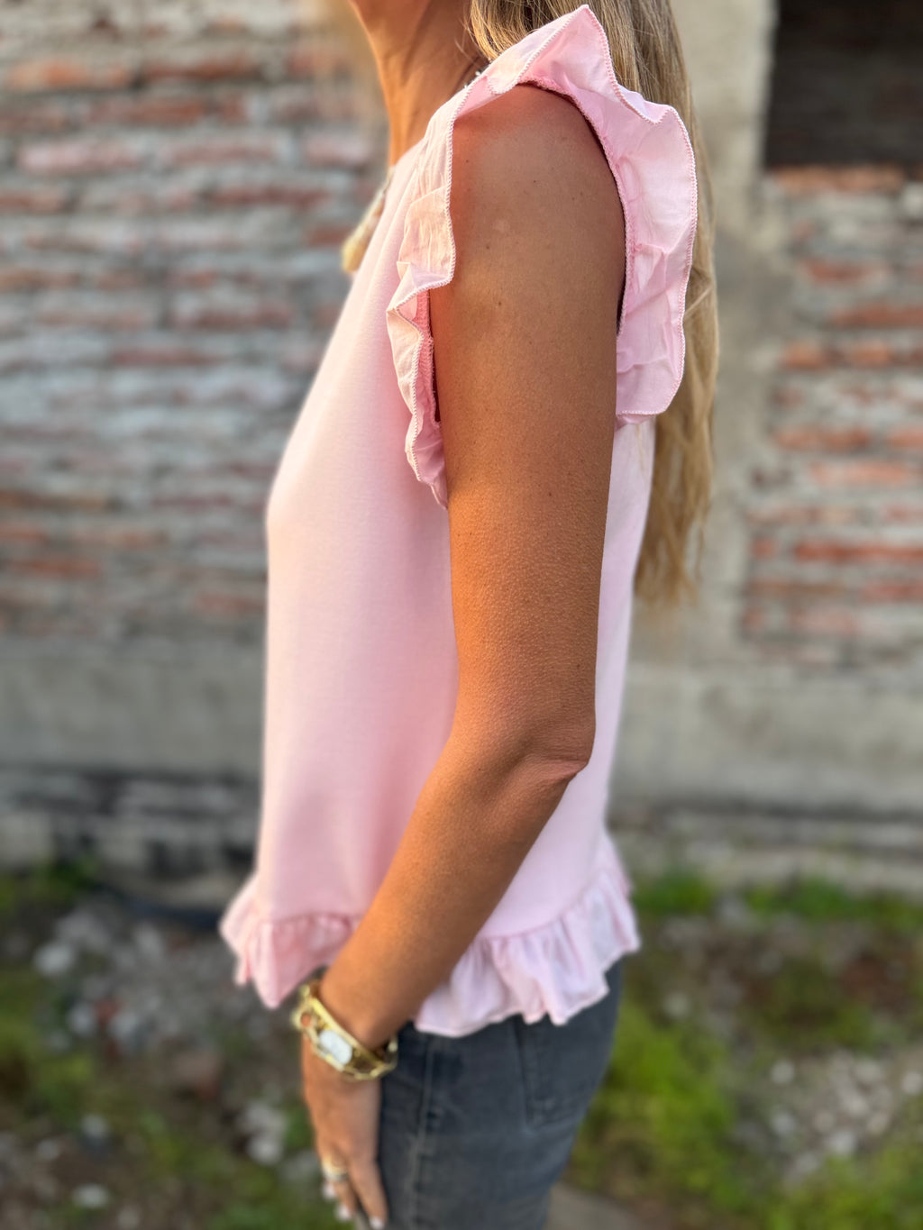 Polera vuelitos doble rosado