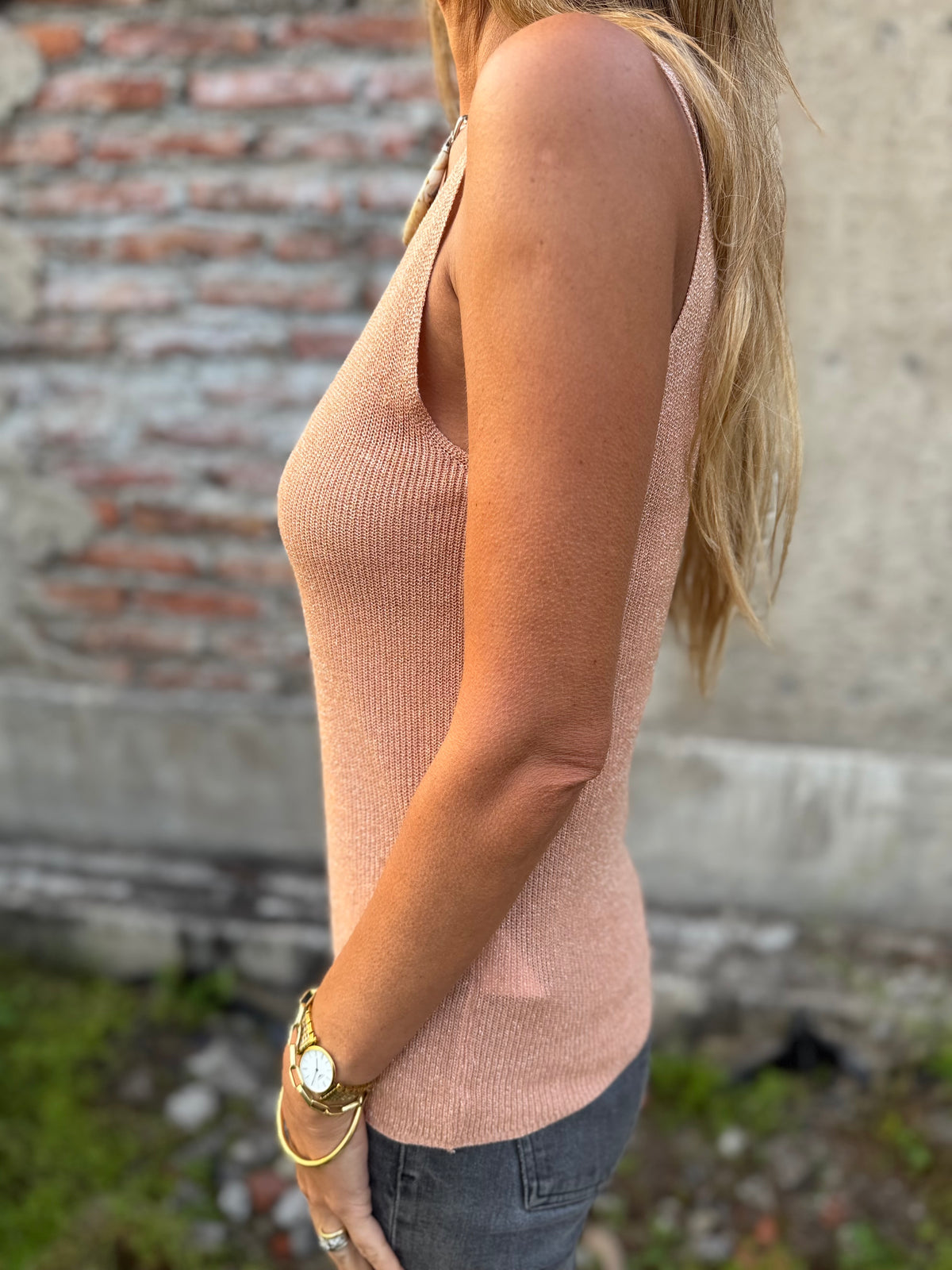 Polera hilo lúrex simple salmón