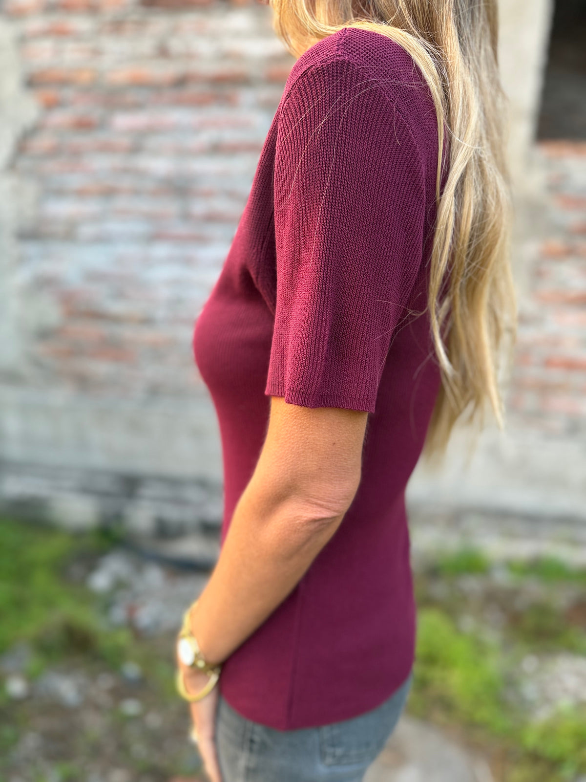 Polera simple hilo burdeo