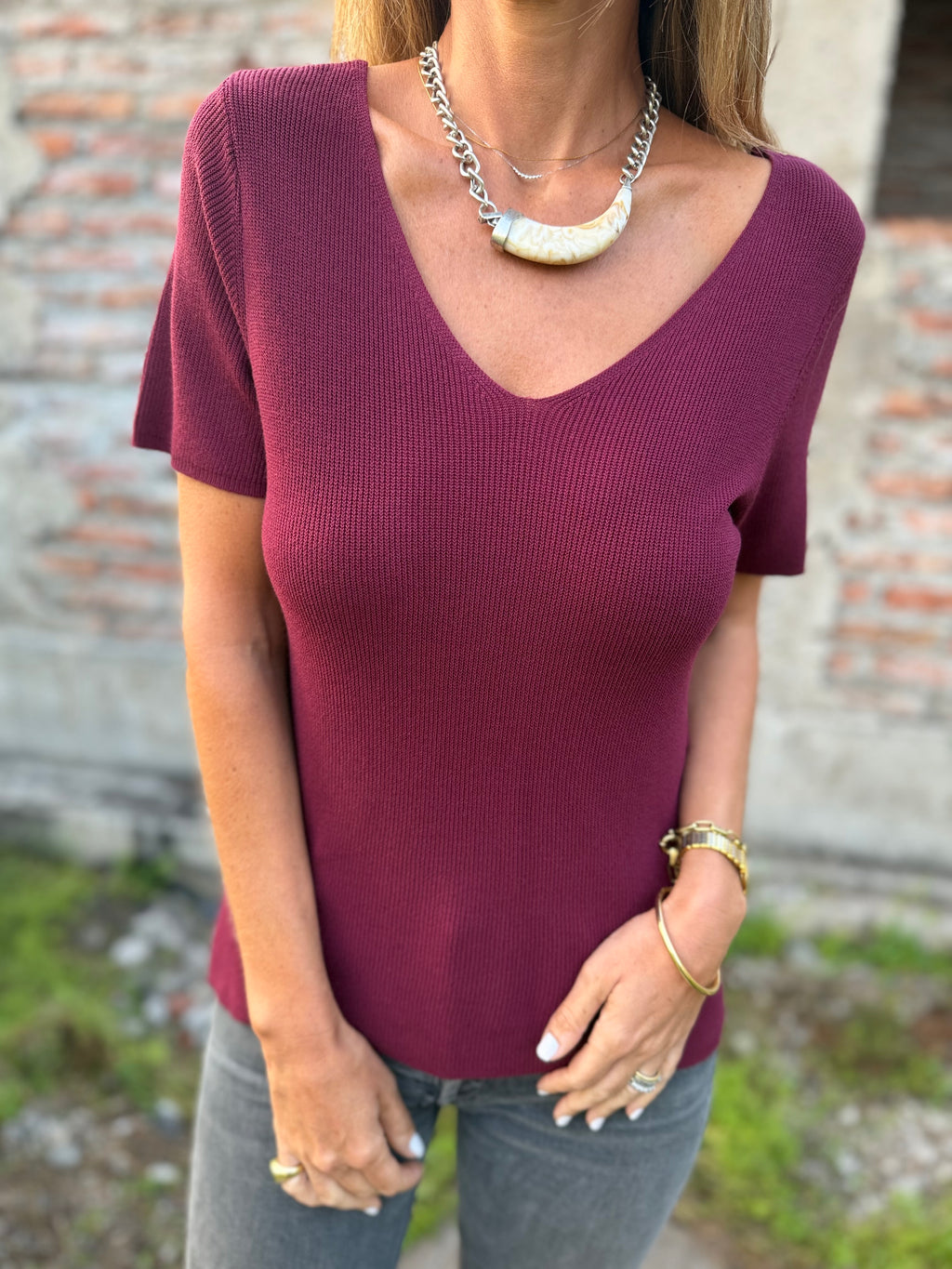 Polera simple hilo burdeo