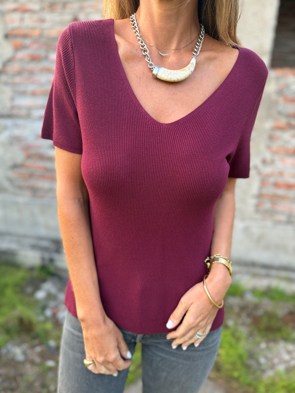 Polera simple hilo burdeo