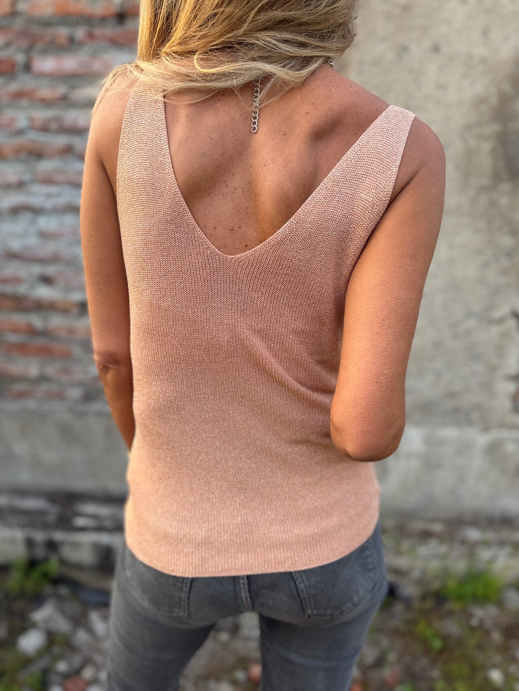 Polera hilo lúrex simple salmón