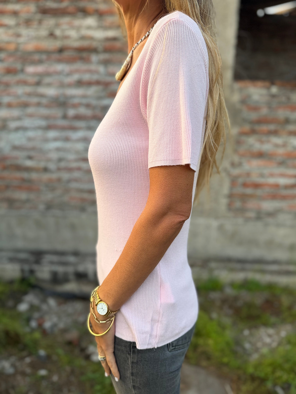 Polera simple hilo rosada