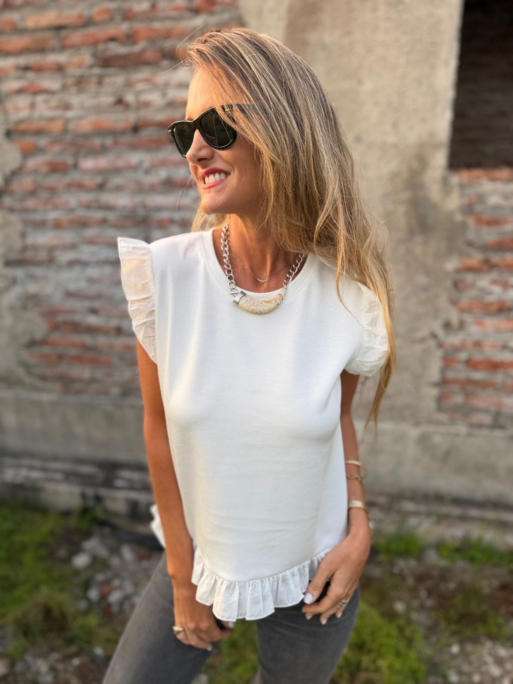 Polera vuelitos doble blanco