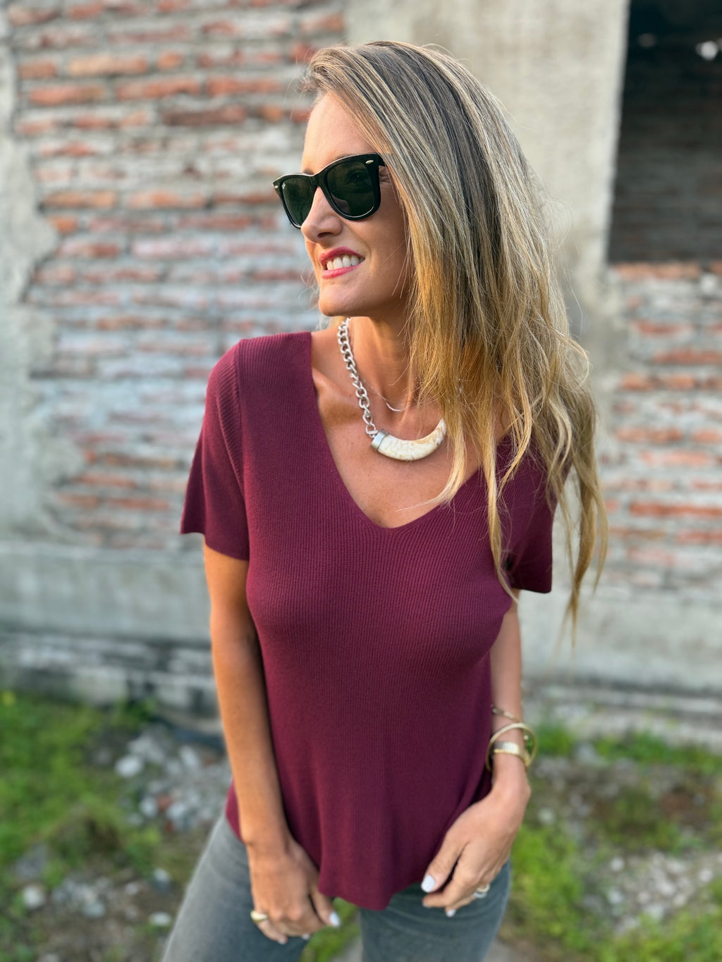 Polera simple hilo burdeo
