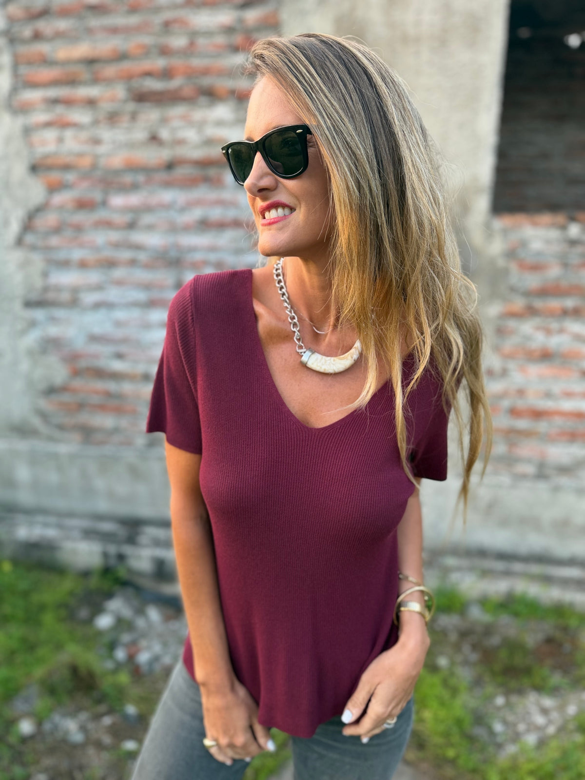 Polera simple hilo burdeo